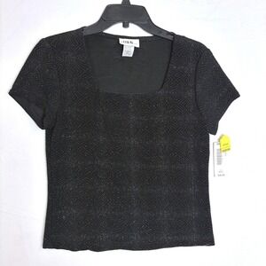 Vintage JBS Ltd Womens Black Silver Metallic Glitter Square Neck Top Medium NWT
